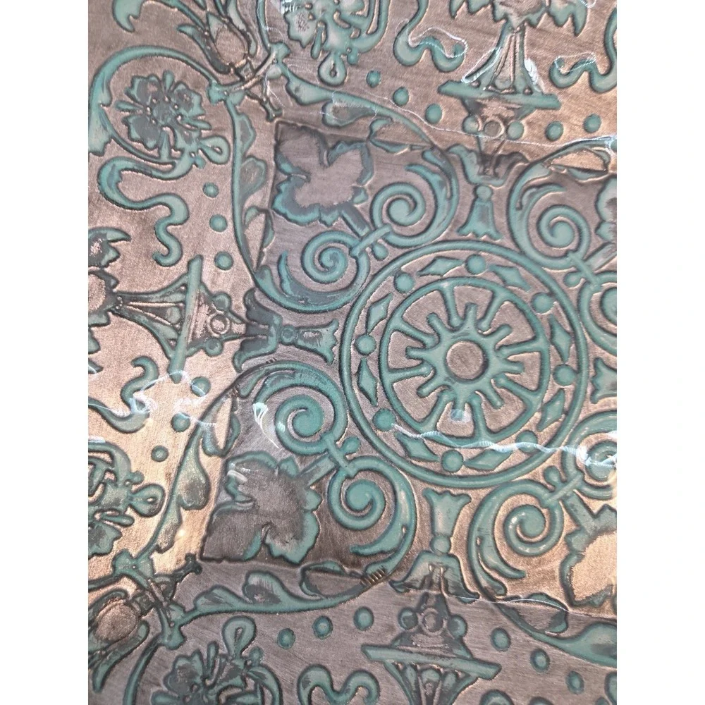 Vintage Turkish Art Glass Platter Square Reverse Painted Turquoise Silver 11